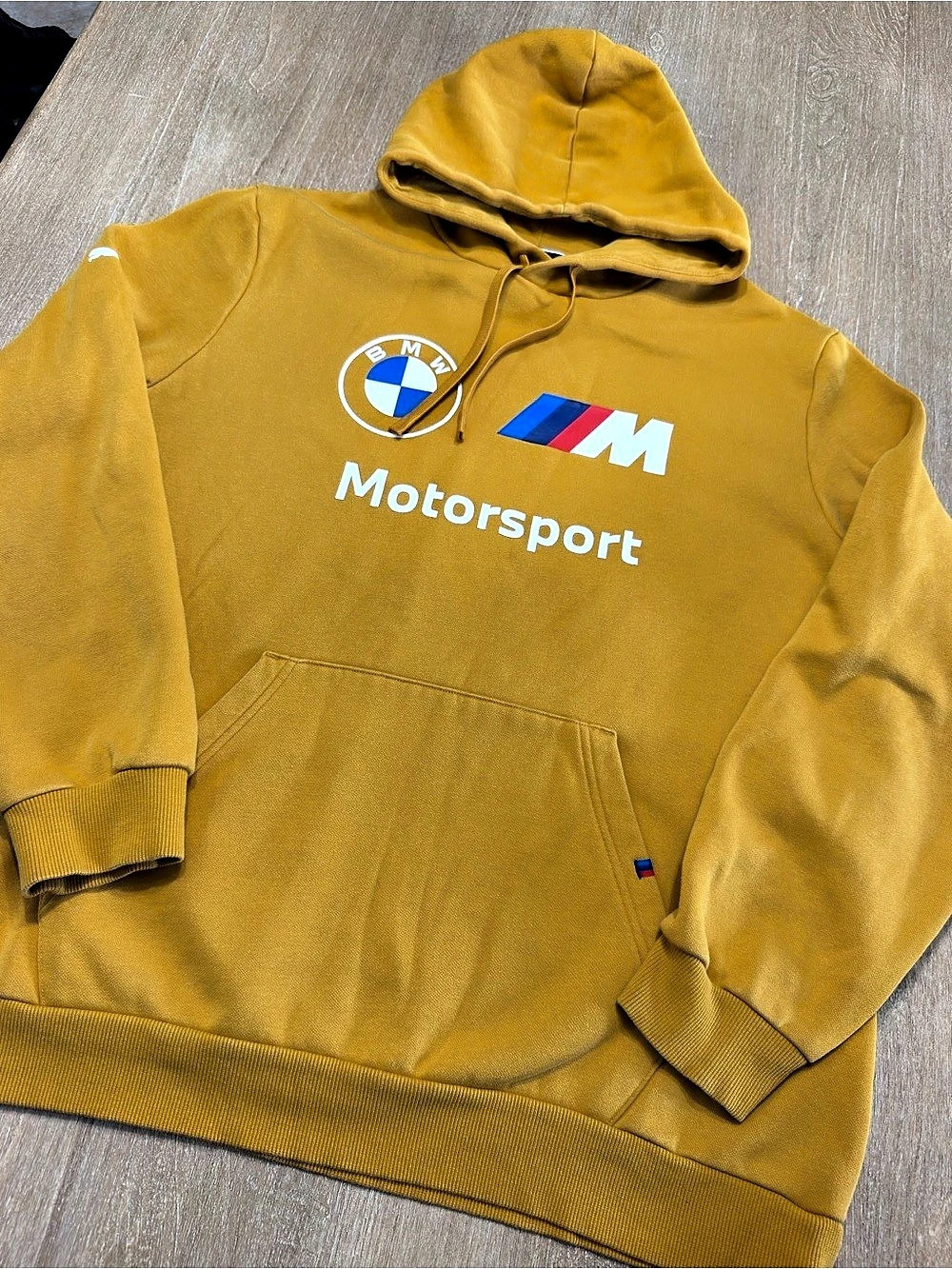 PUMA x BMW M Motorsport Fleece Pullover Hoodie Mens XL Amber Gold 621301